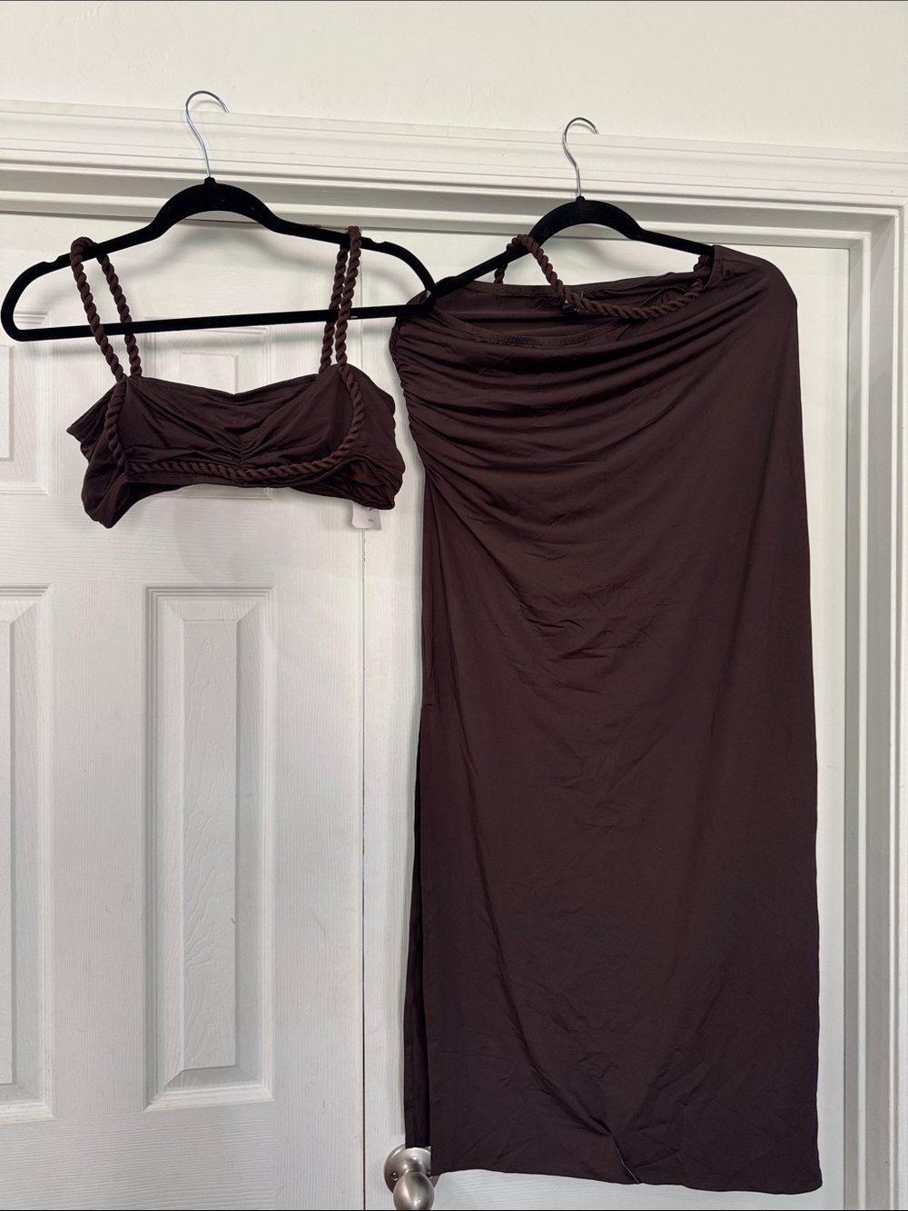 Bra Top and Maxi Skirt Set in Dark Brown